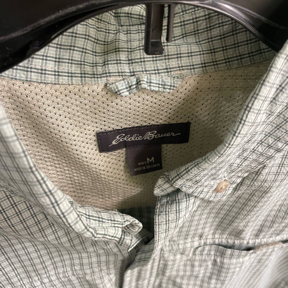 Eddie Bauer Men's Green Checkered Button Down Shirt - Picture 3 of 4
